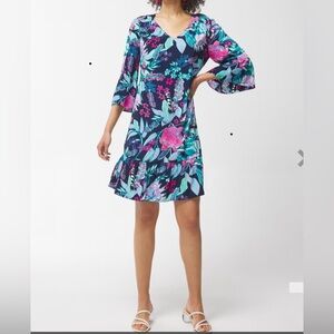Chico's Floral Midi Dress - Blue and Pink Size 3
